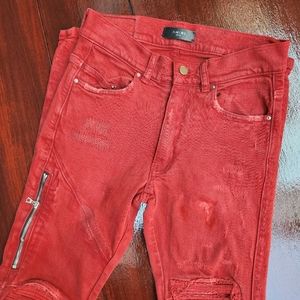 Amiri Men's Denim & Leather Red Jeans Size 28